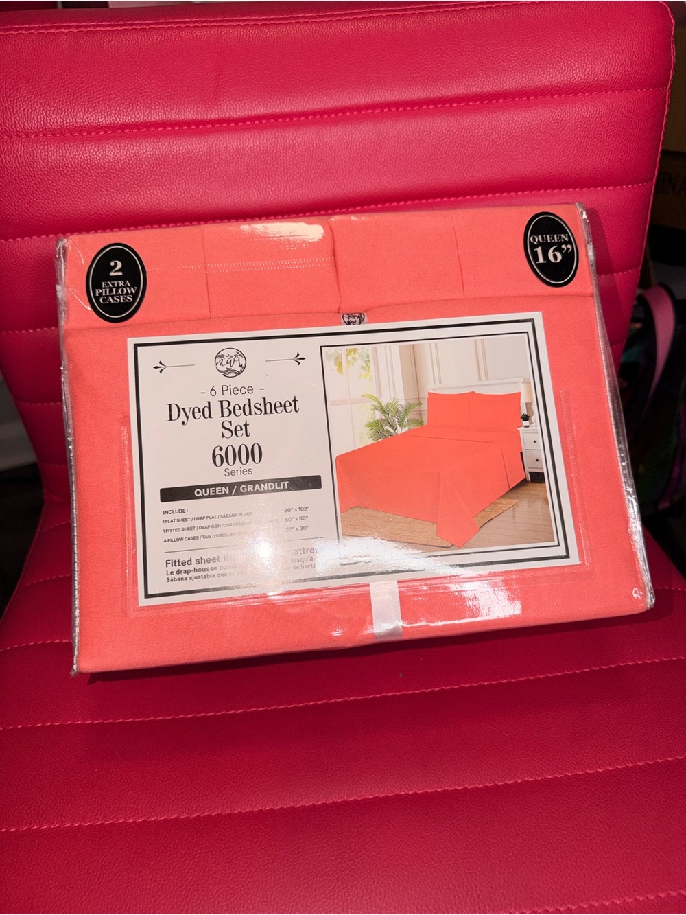 6-Piece Dyed Bedsheet Set 6000 Series - Coral Pink (Queen)